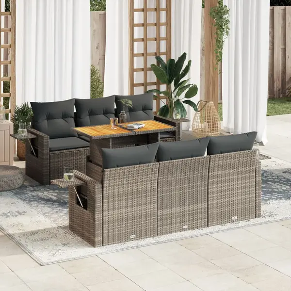 Gossi set canapele de gradina, 7 piese, cu perne, gri, poliratan