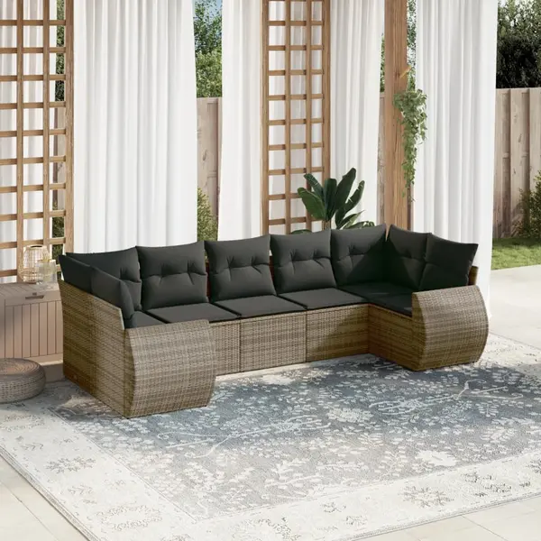 Gossi set canapele de gradina, 7 piese, cu perne, gri, poliratan