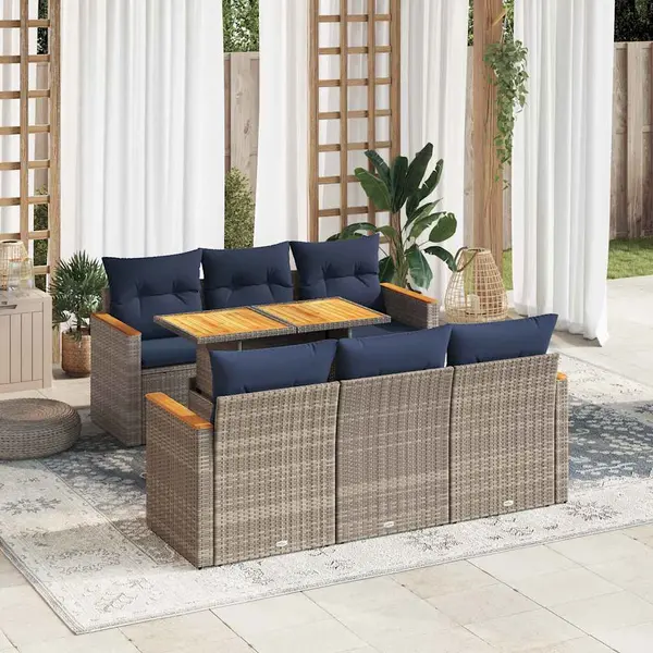 Gossi set canapele de gradina, 7 piese, cu perne, gri, poliratan