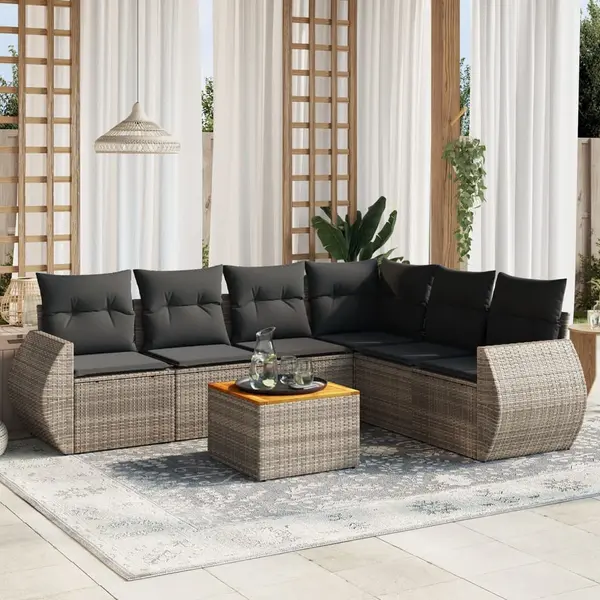 Gossi set canapele de gradina, 7 piese, cu perne, gri, poliratan
