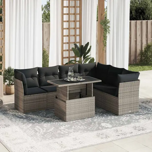 Gossi set canapele de gradina, 7 piese, cu perne, gri, poliratan