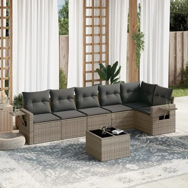 Gossi set canapele de gradina, 7 piese, cu perne, gri, poliratan