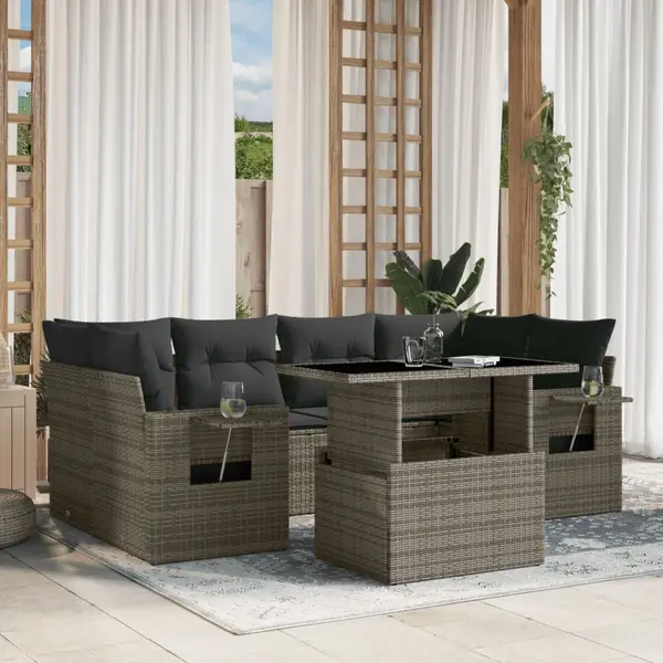 Gossi set canapele de gradina, 7 piese, cu perne, gri, poliratan
