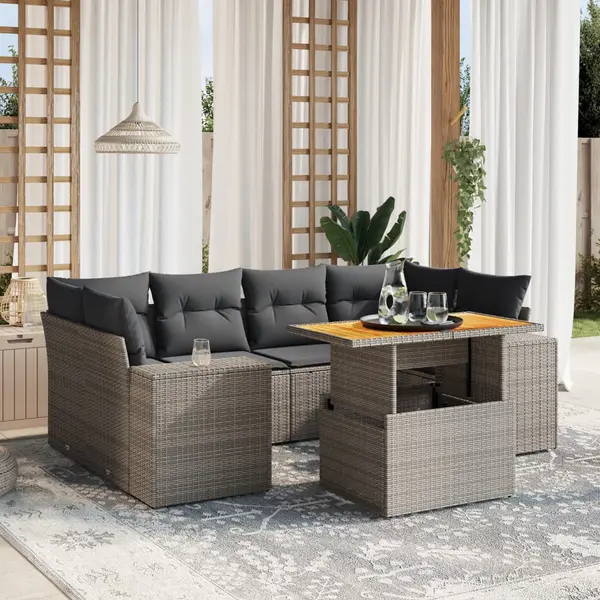 Gossi set canapele de gradina, 7 piese, cu perne, gri, poliratan