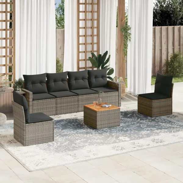 Gossi set canapele de gradina, 7 piese, cu perne, gri, poliratan