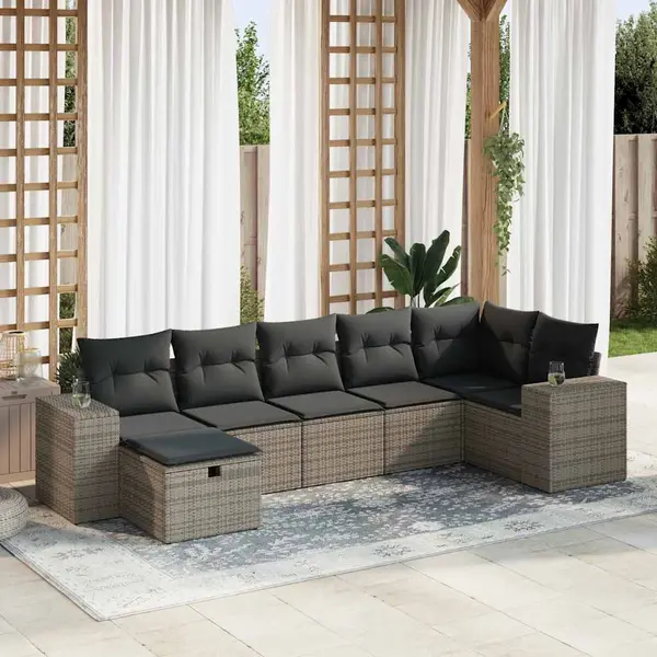 Gossi set canapele de gradina, 7 piese, cu perne, gri, poliratan