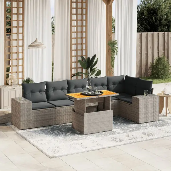 Gossi set canapele de gradina, 7 piese, cu perne, gri, poliratan