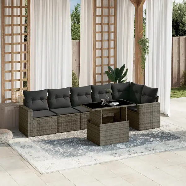 Gossi set canapele de gradina, 7 piese, cu perne, gri, poliratan