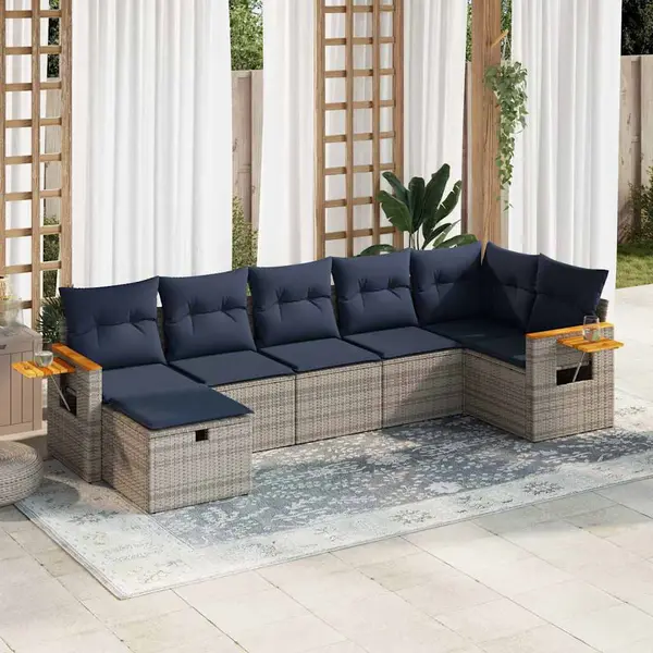 Gossi set canapele de gradina, 7 piese, cu perne, gri, poliratan