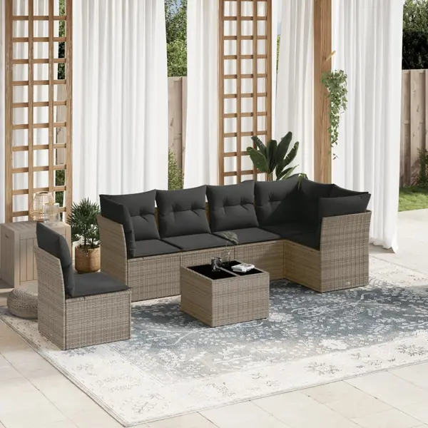 Gossi set canapele de gradina, 7 piese, cu perne, gri, poliratan