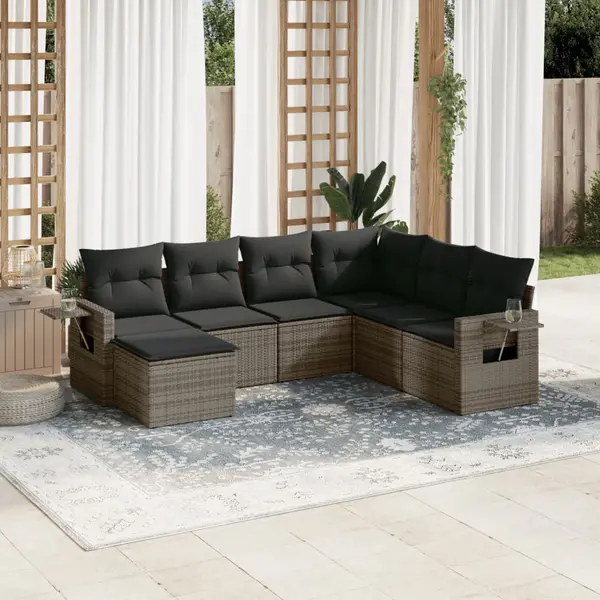 Gossi set canapele de gradina, 7 piese, cu perne, gri, poliratan