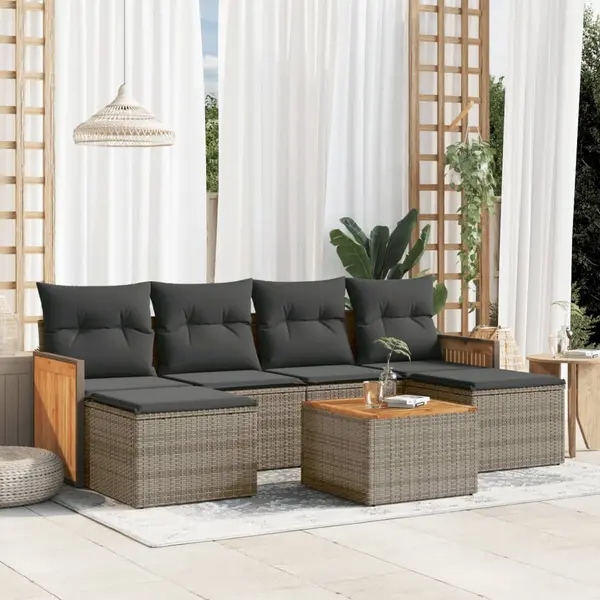 Gossi set canapele de gradina, 7 piese, cu perne, gri, poliratan