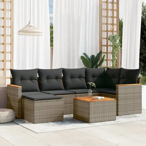 Gossi set canapele de gradina, 7 piese, cu perne, gri, poliratan