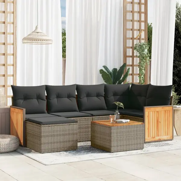 Gossi set canapele de gradina, 7 piese, cu perne, gri, poliratan