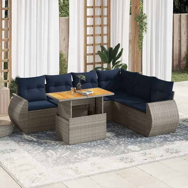 Gossi set canapele de gradina, 7 piese, cu perne, gri, poliratan