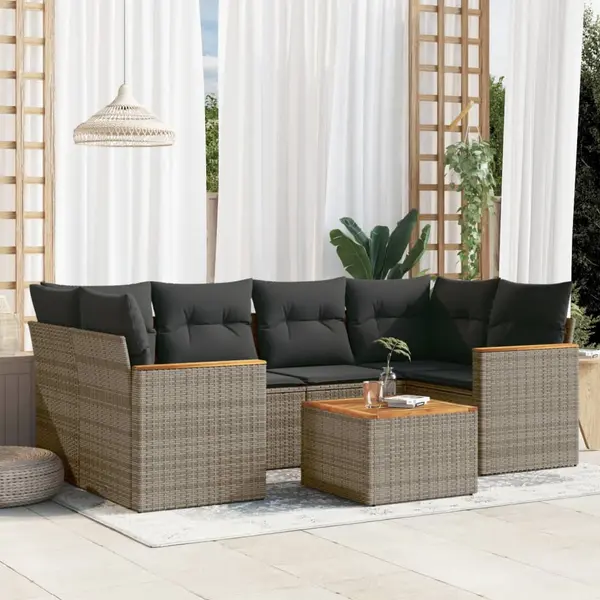 Gossi set canapele de gradina, 7 piese, cu perne, gri, poliratan