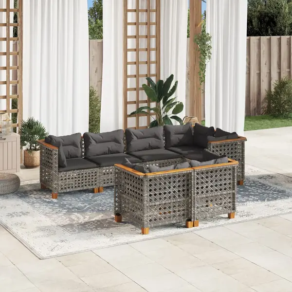 Gossi set canapele de gradina, 7 piese, cu perne, gri, poliratan