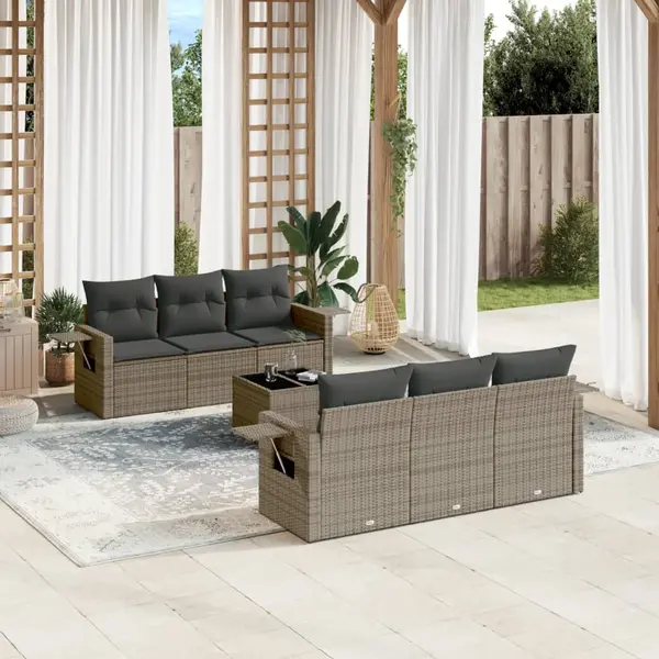 Gossi set canapele de gradina, 7 piese, cu perne, gri, poliratan