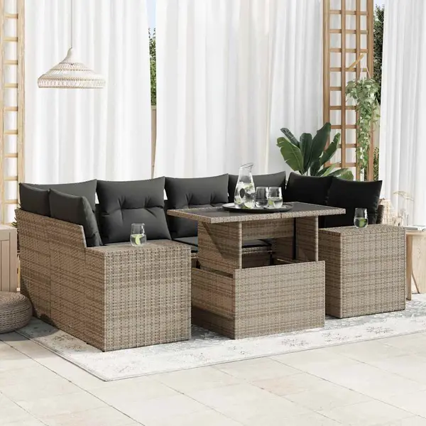 Gossi set canapele de gradina, 7 piese, cu perne, gri, poliratan