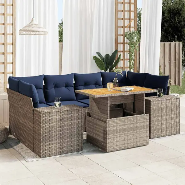 Gossi set canapele de gradina, 7 piese, cu perne, gri, poliratan