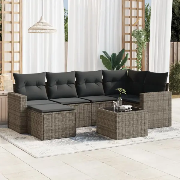 Gossi set canapele de gradina, 7 piese, cu perne, gri, poliratan