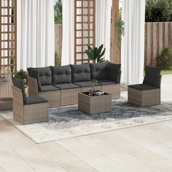 Gossi set canapele de gradina, 7 piese, cu perne, gri, poliratan