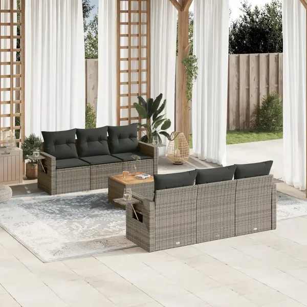 Gossi set canapele de gradina, 7 piese, cu perne, gri, poliratan
