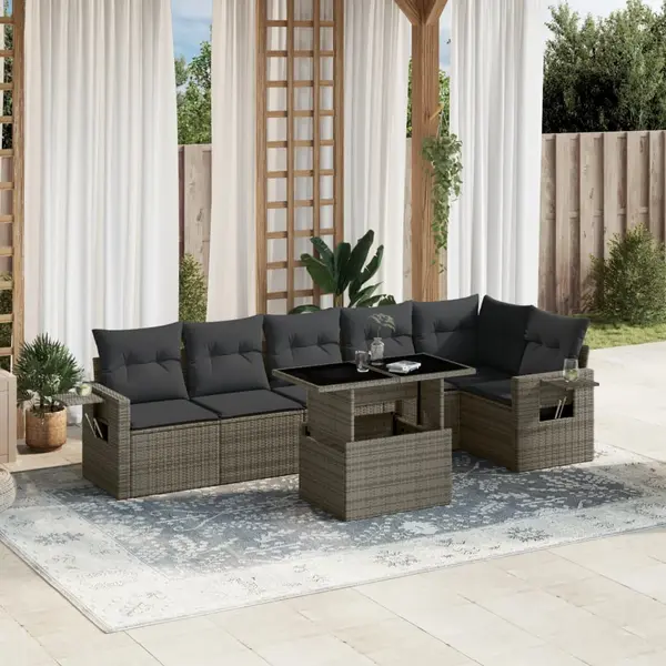 Gossi set canapele de gradina, 7 piese, cu perne, gri, poliratan
