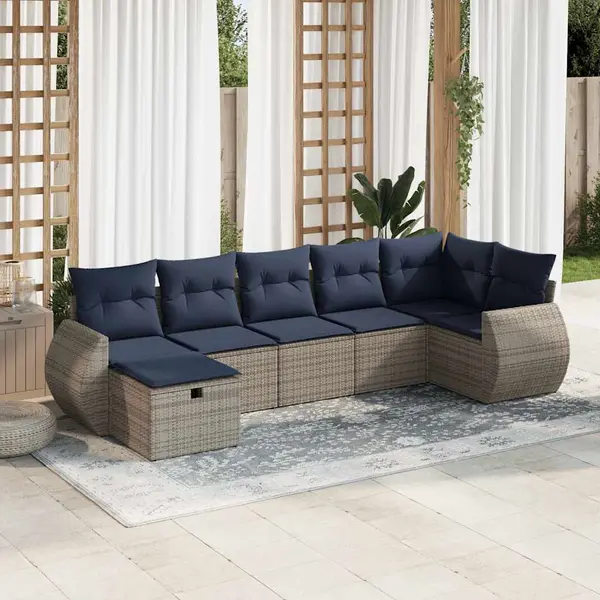 Gossi set canapele de gradina, 7 piese, cu perne, gri, poliratan