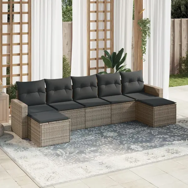 Gossi set canapele de gradina, 7 piese, cu perne, gri, poliratan