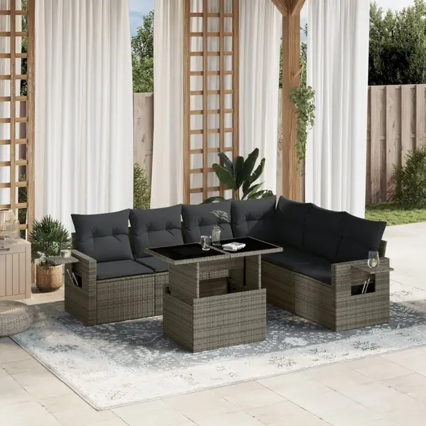 Gossi set canapele de gradina, 7 piese, cu perne, gri, poliratan