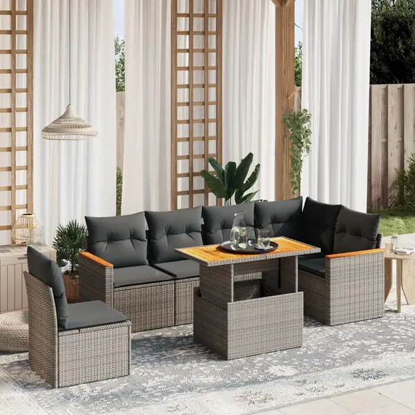 Gossi set canapele de gradina, 7 piese, cu perne, gri, poliratan