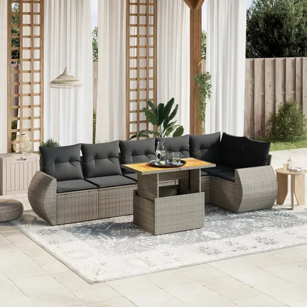 Gossi set canapele de gradina, 7 piese, cu perne, gri, poliratan