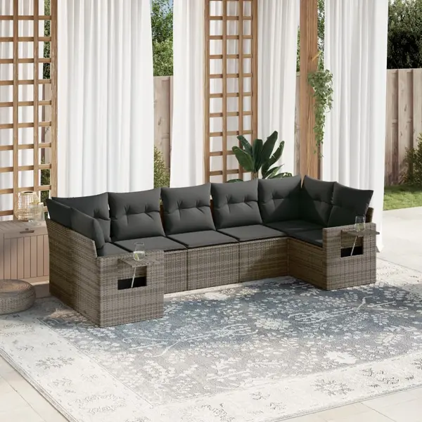 Gossi set canapele de gradina, 7 piese, cu perne, gri, poliratan
