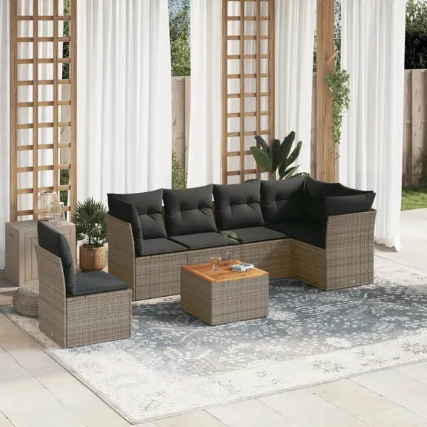 Gossi set canapele de gradina, 7 piese, cu perne, gri, poliratan