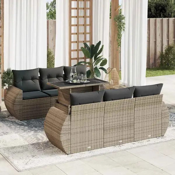 Gossi set canapele de gradina, 7 piese, cu perne, gri, poliratan