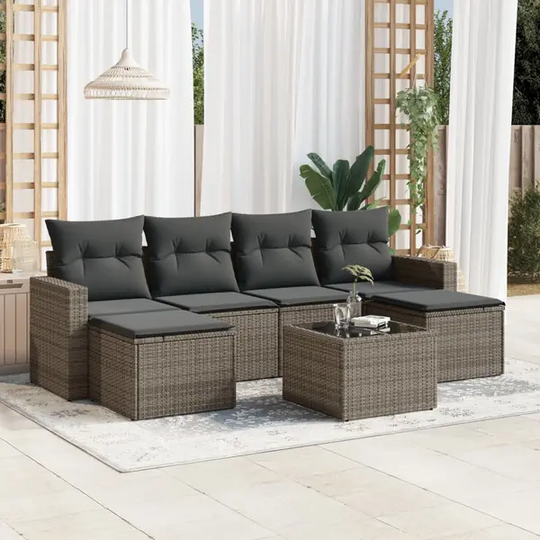 Gossi set canapele de gradina, 7 piese, cu perne, gri, poliratan