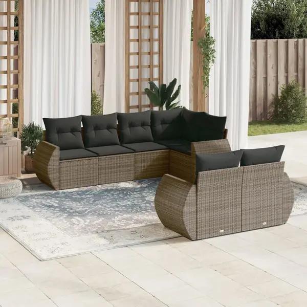 Gossi set canapele de gradina, 7 piese, cu perne, gri, poliratan