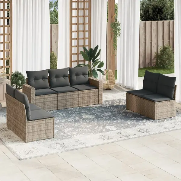 Gossi set canapele de gradina, 7 piese, cu perne, gri, poliratan