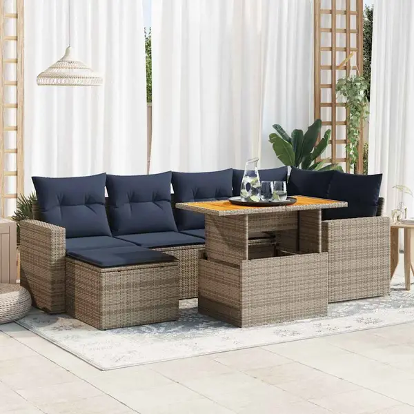 Gossi set canapele de gradina, 7 piese, cu perne, gri, poliratan