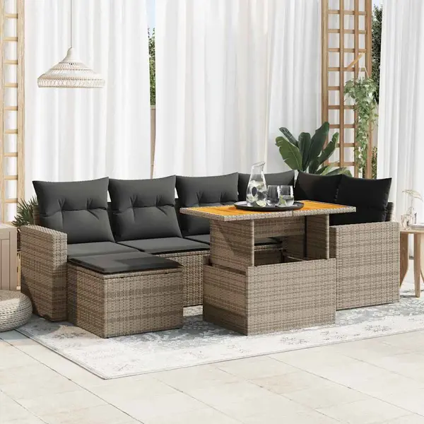 Gossi set canapele de gradina, 7 piese, cu perne, gri, poliratan