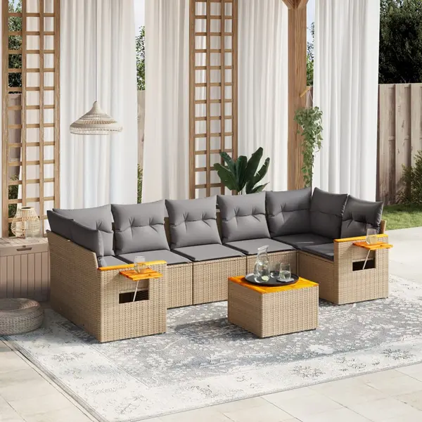 Gossi set canapele de gradina, 8 piese, cu perne, bej, poliratan