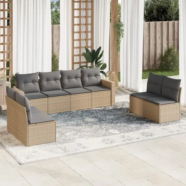 Gossi set canapele de gradina, 8 piese, cu perne, bej, poliratan