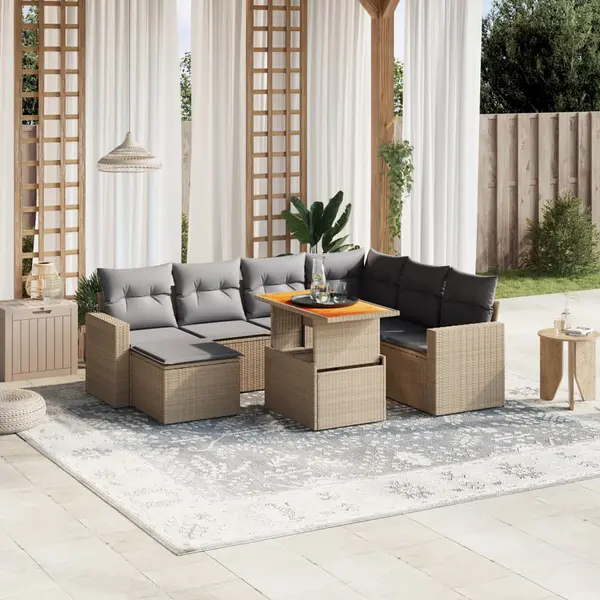 Gossi set canapele de gradina, 8 piese, cu perne, bej, poliratan