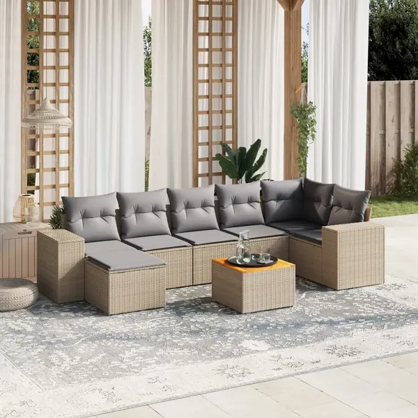 Gossi set canapele de gradina, 8 piese, cu perne, bej, poliratan