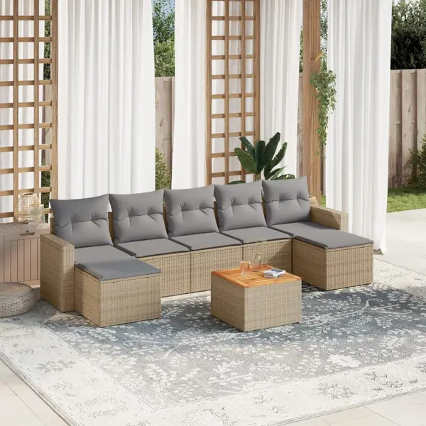 Gossi set canapele de gradina, 8 piese, cu perne, bej, poliratan
