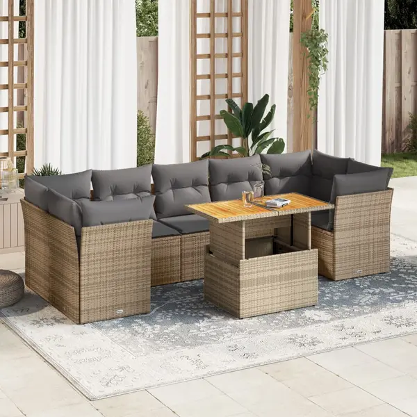 Gossi set canapele de gradina, 8 piese, cu perne, bej, poliratan
