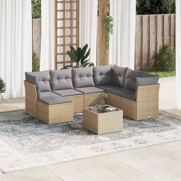 Gossi set canapele de gradina, 8 piese, cu perne, bej, poliratan