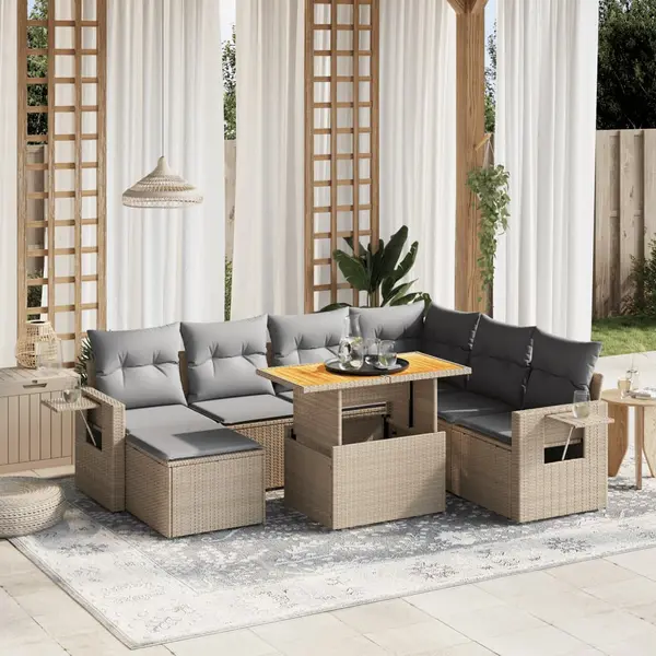 Gossi set canapele de gradina, 8 piese, cu perne, bej, poliratan