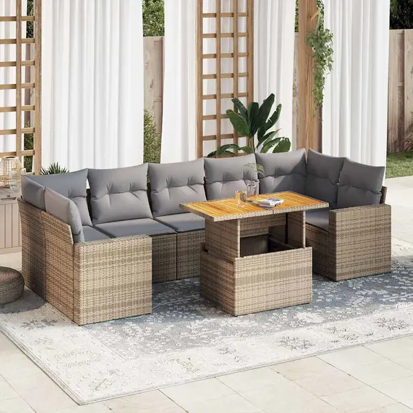 Gossi set canapele de gradina, 8 piese, cu perne, bej, poliratan